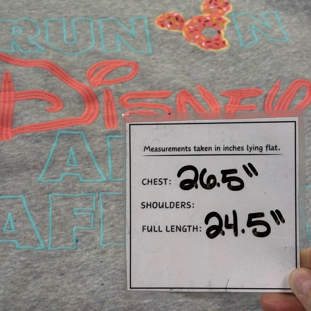 Disney Women Sweatshirt L Gray I Run On Disney An Caffeine Drop Shoulder Raw Hem - Picture 4 of 7